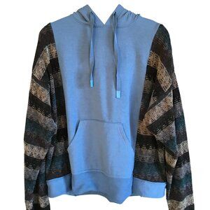 Upcycled Hoodie With Sweater Sleeves, Plus Size: Blue Sweatshirt Jacket
